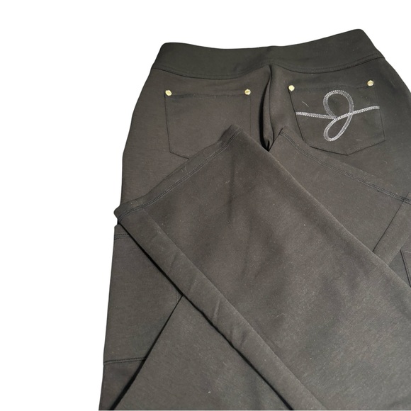 Jaanuu Zip Front Scrub Pants M Bootcut Flare Bottoms High Rise Ponte Knit Black - Picture 2 of 8